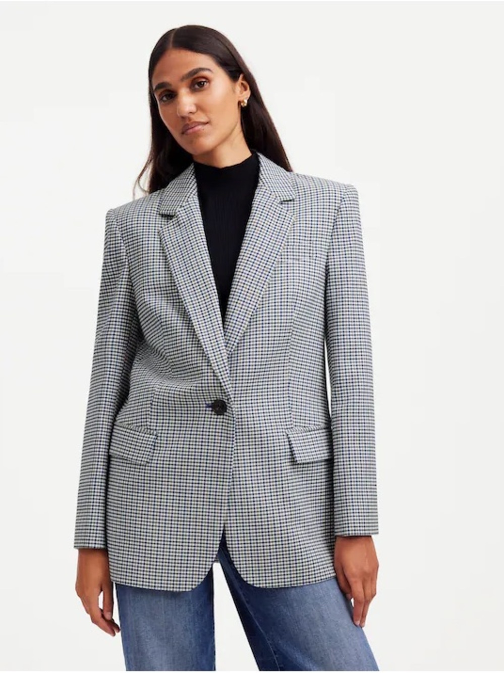 Madewell Blue, Black & White Checked Single-Button Blazer AND Skirt